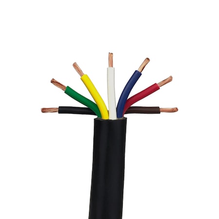 7 Conductor Trailer Cable, 14 AWG GPT, Color Coded PVC Wires With Outer Jacket, 12' Length
